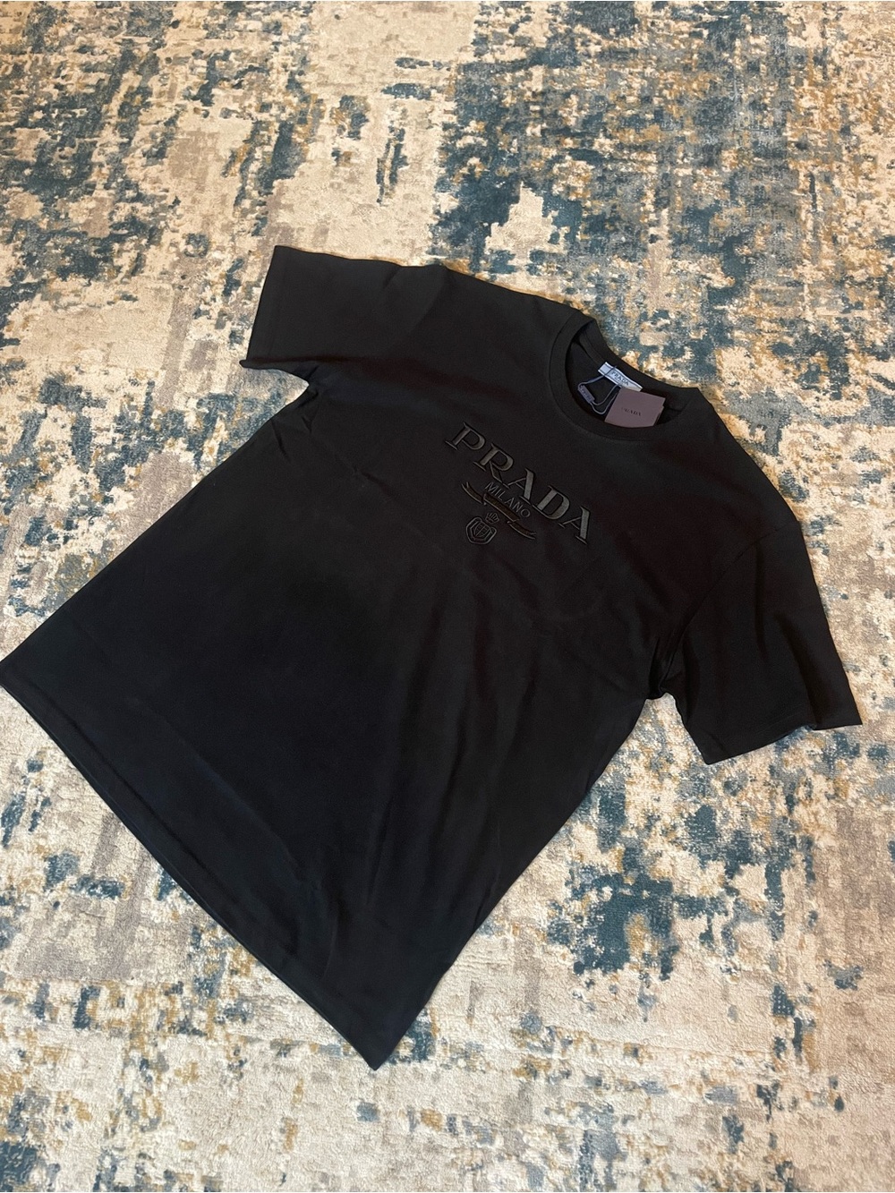 Prada Milano Men’s Black Embroidered Logo T-Shirt New With Tags